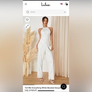 Lulus Tell Me Everything White Beaded Sequin Wide-Leg Jumpsuit